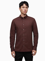 AllSaints Red Hawthorne Long Sleeved Shirt - Image 1 of 8