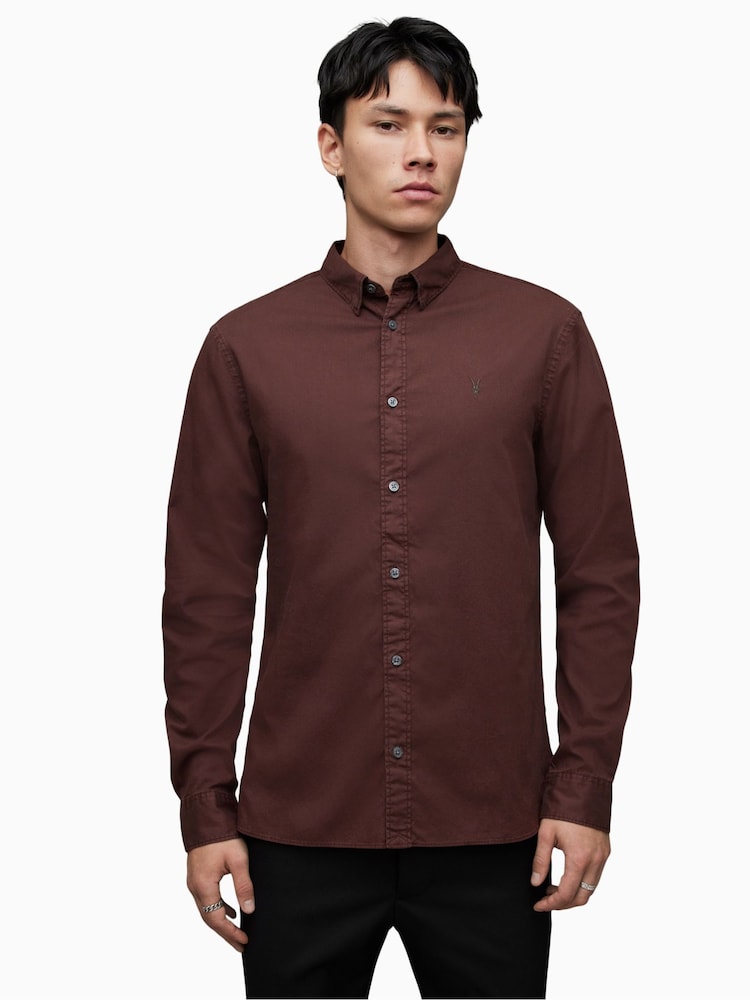 AllSaints Red Hawthorne Long Sleeved Shirt - Image 1 of 8