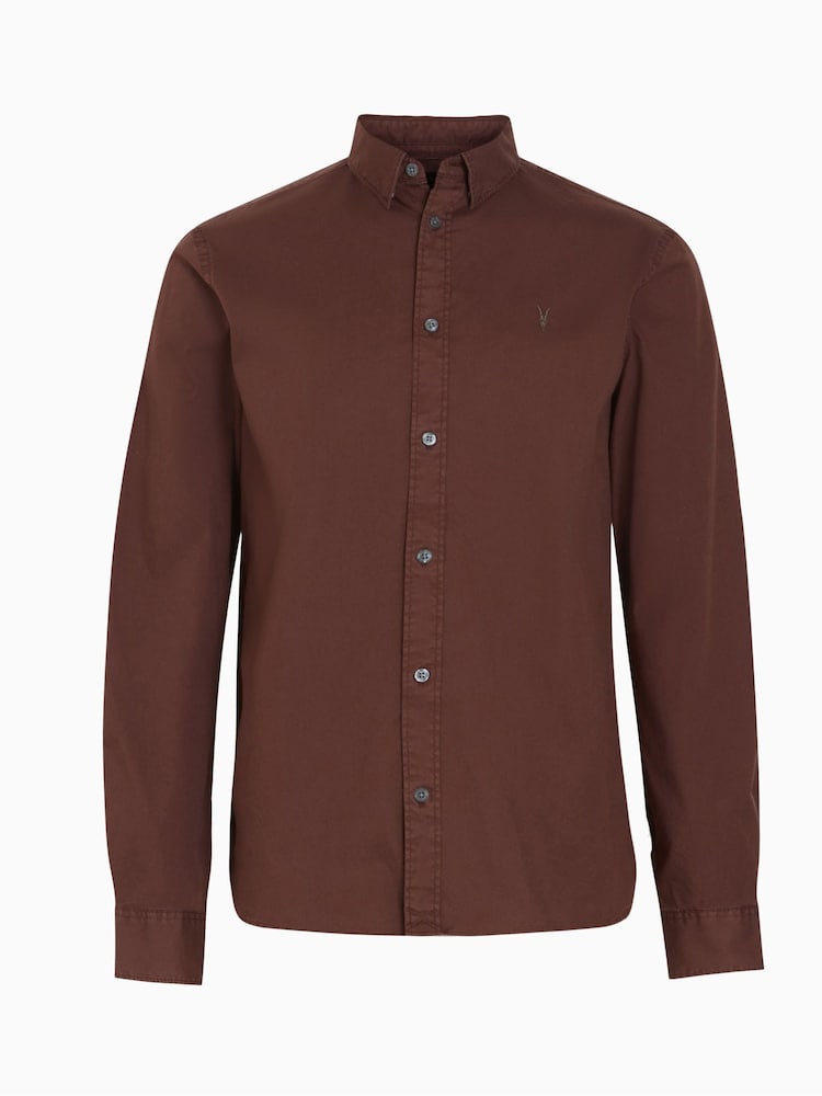 AllSaints Red Hawthorne Long Sleeved Shirt - Image 8 of 8