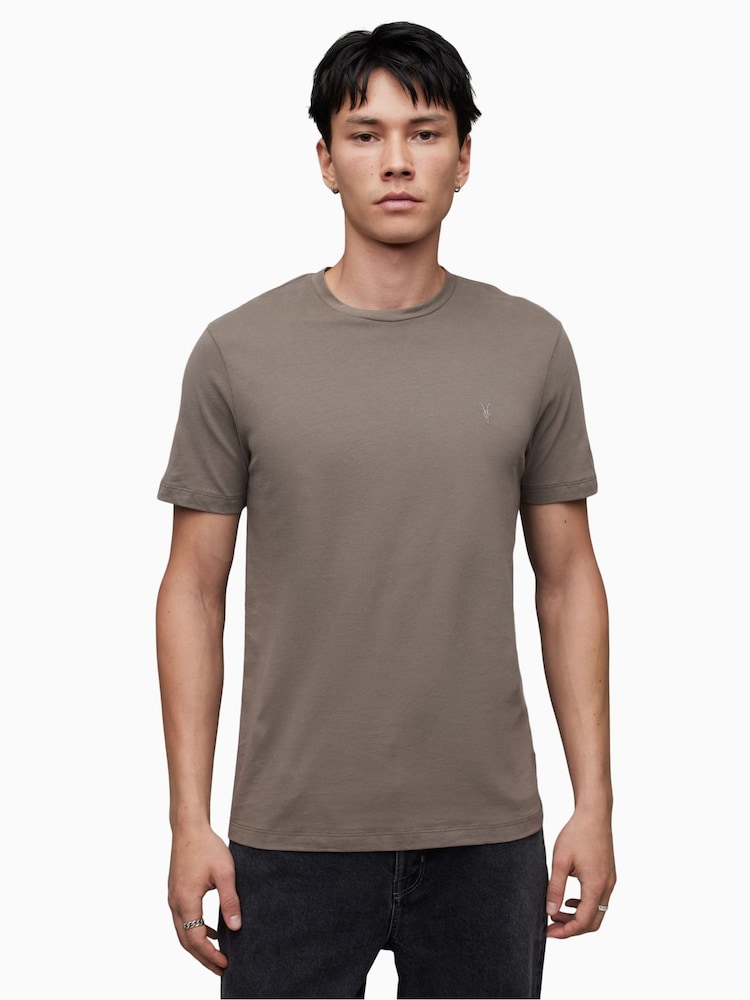 AllSaints Grey Brace Contrast Short Sleeve Crew T-Shirt - Image 1 of 6