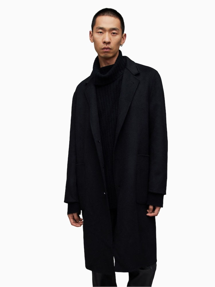 AllSaints Black Stano Coat - Image 1 of 9