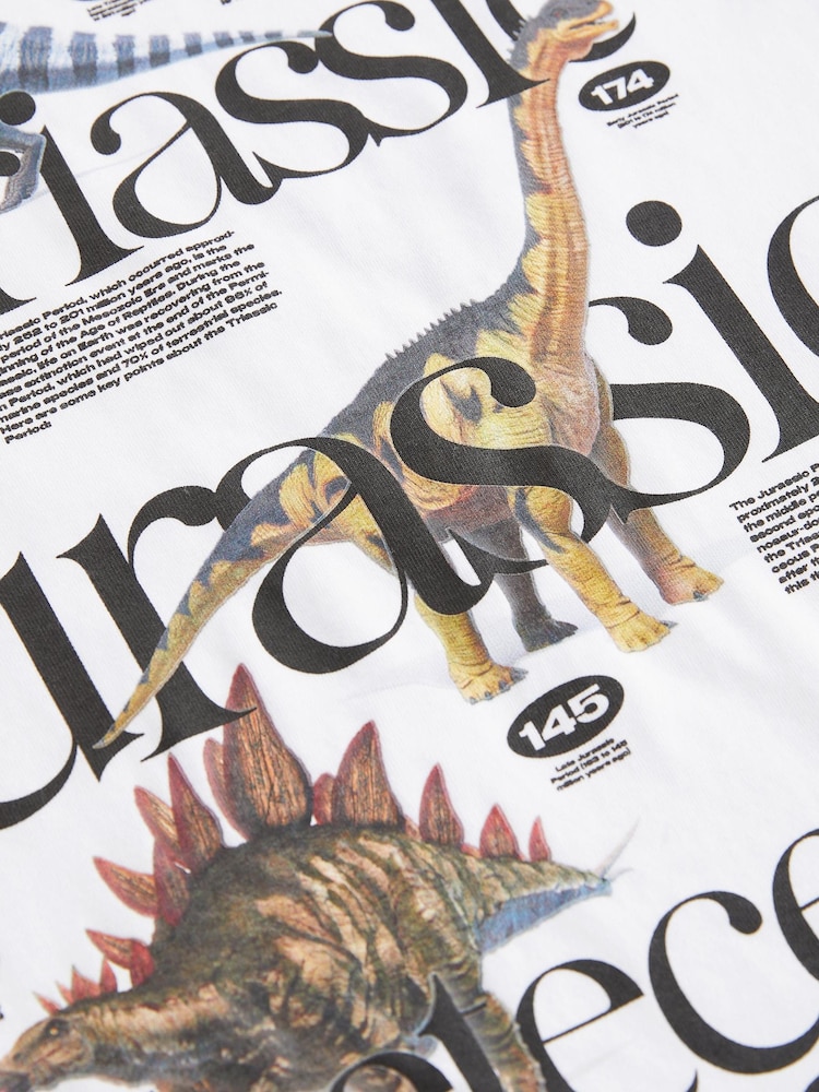 Weiß mit Dinoprint auf der Rückseite - Kurzarm-T-Shirts mit Grafik aus 100 % Baumwolle (16 bis {3} Jahre) - Bild 2 von 2
