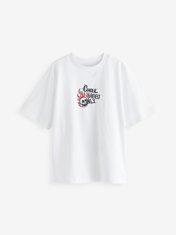 White Ghoul Vibes Oversized Fit 100% Cotton Short Sleeve Graphic T-Shirt (3-16yrs) - Image 1 of 3