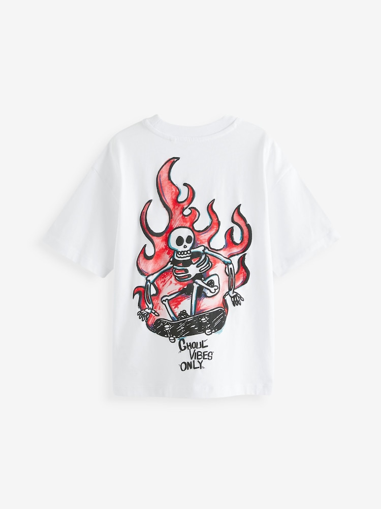 White Ghoul Vibes Oversized Fit 100% Cotton Short Sleeve Graphic T-Shirt (3-16yrs) - Image 2 of 3