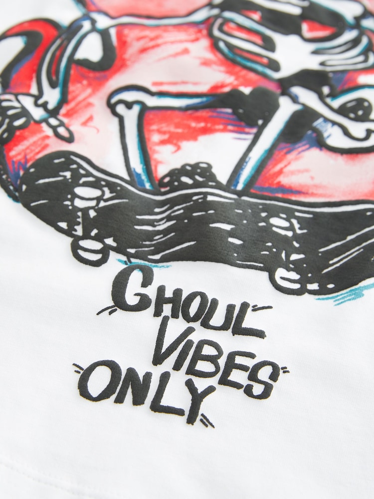 White Ghoul Vibes Oversized Fit 100% Cotton Short Sleeve Graphic T-Shirt (3-16yrs) - Image 3 of 3