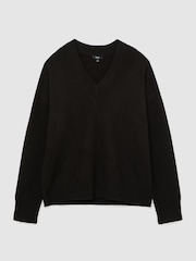 Reiss Black Alberz Wool-Cashmere V-Neck Jumper - Image 2 of 6