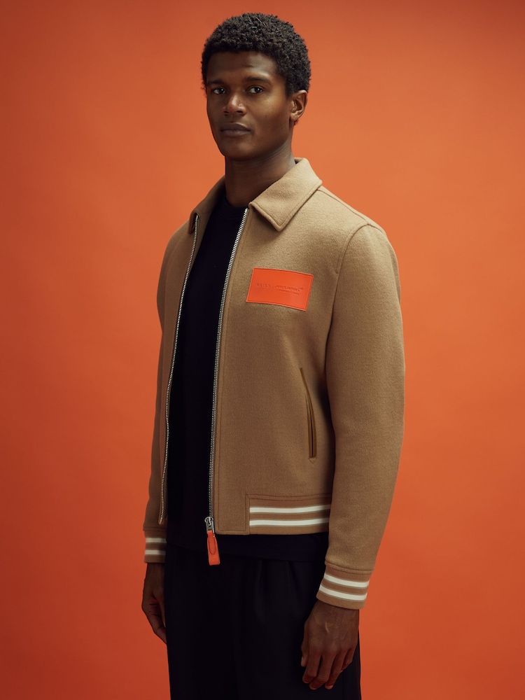 חום בהיר - McLaren F1 Wool Blend Leather Patch Varsity Bomber Jacket - תמונה 1 מתוך 9