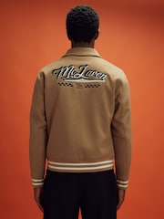 חום בהיר - McLaren F1 Wool Blend Leather Patch Varsity Bomber Jacket - תמונה 5 מתוך 9