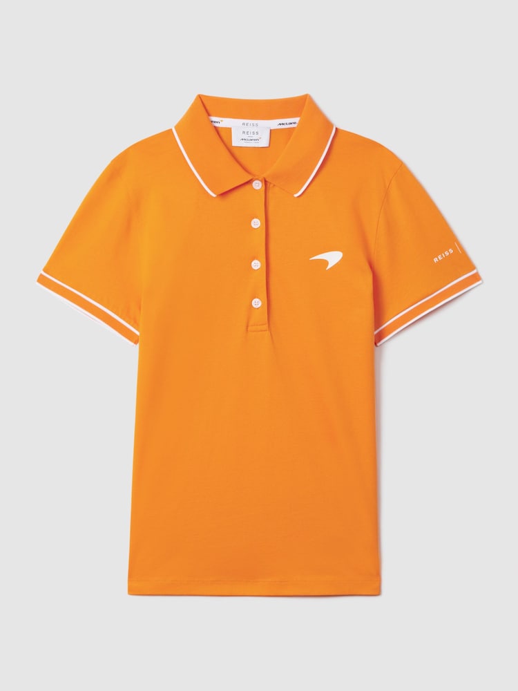 Reiss x McLaren F1 Team Papaya Crypto McLaren F1 Mercerised Cotton Polo Shirt - Image 2 of 9 Reiss x McLaren F1 Team Papaya Crypto McLaren F1 Mercerised Cotton Polo Shirt - Image 2 of 9
