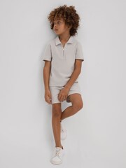 Reiss Silver Felix 3-9 yrs Textured Cotton Half-Zip Polo Shirt - Image 1 of 4