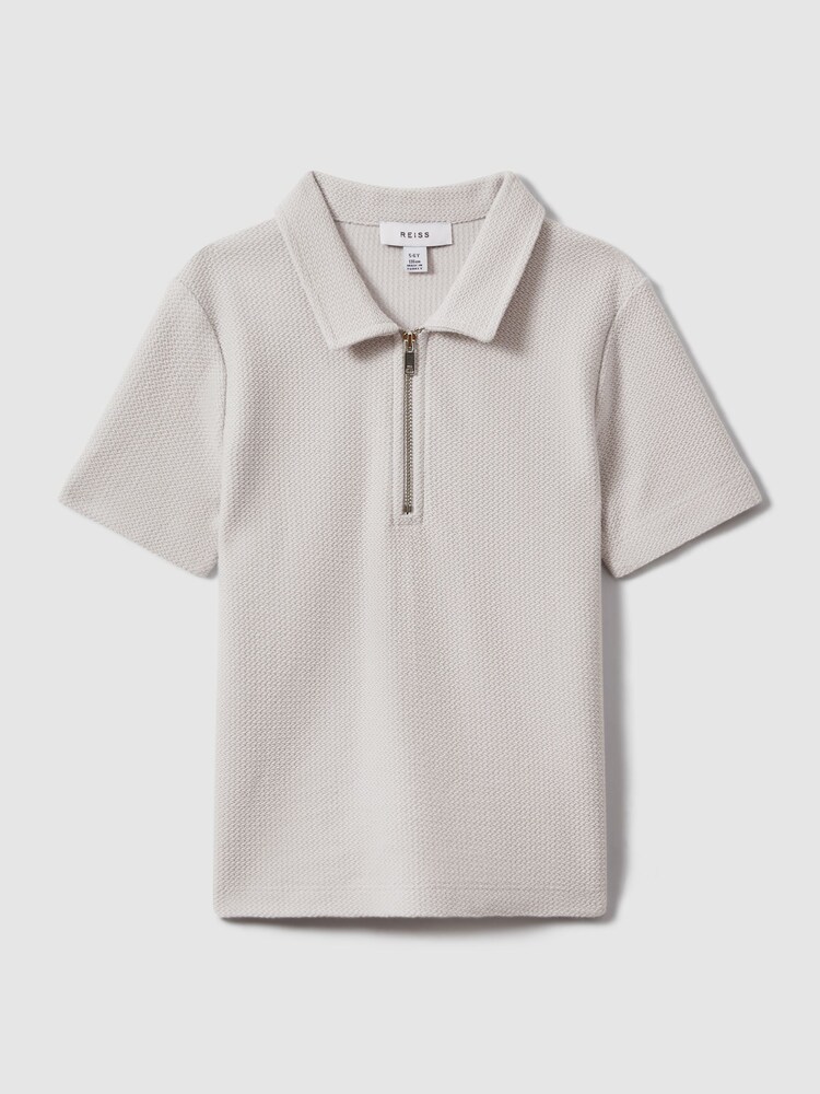 Reiss Silver Felix 3-9 yrs Textured Cotton Half-Zip Polo Shirt - Image 2 of 4