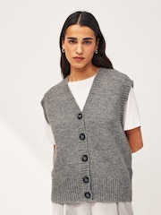 Grey Button Front Knitted Tank Top - Image 1 of 6