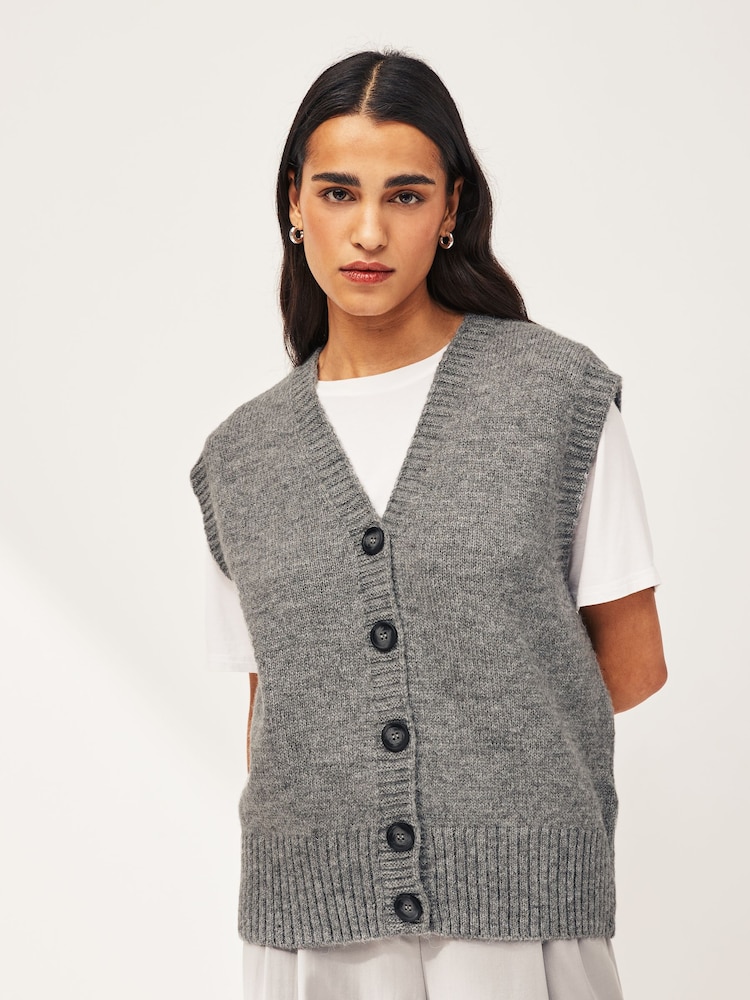 Grey Button Front Knitted Tank Top - Image 1 of 6