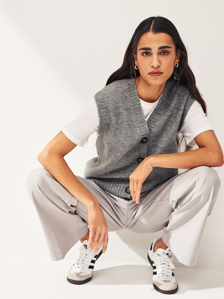 Grey Button Front Knitted Tank Top - Image 2 of 6