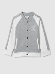 Reiss Soft Grey/White Pelham 3-9 yrs Jersey Varsity Jacket - Image 2 of 6