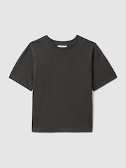 Reiss Washed Black Selby Teen Oversized Cotton Crew Neck T-Shirt - Image 1 of 4
