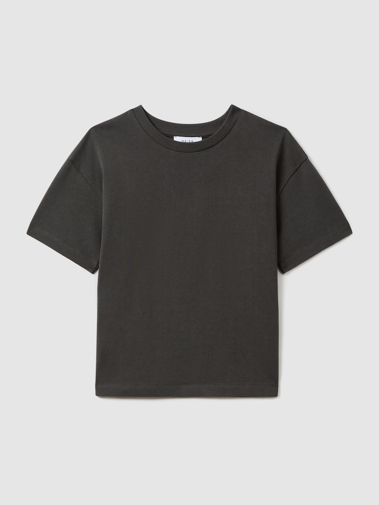 Reiss Washed Black Selby Teen Oversized Cotton Crew Neck T-Shirt - Image 1 of 4