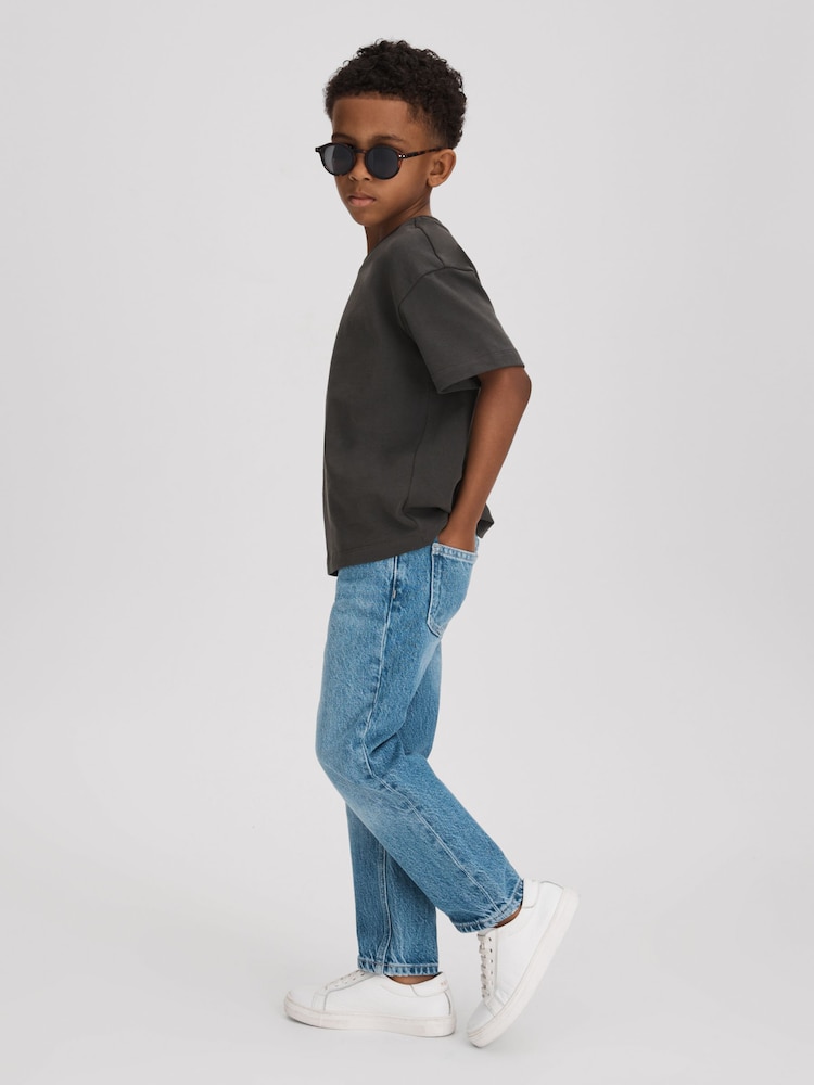 Reiss Washed Black Selby Teen Oversized Cotton Crew Neck T-Shirt - Image 2 of 4