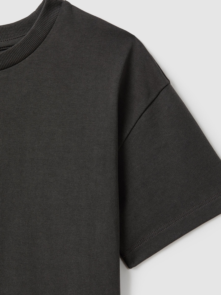 Reiss Washed Black Selby Teen Oversized Cotton Crew Neck T-Shirt - Image 4 of 4
