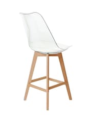 Fusion Living Set of 2 White Soho Clear Plastic Bar Stools with Light Wood Legs - Image 4 of 5
