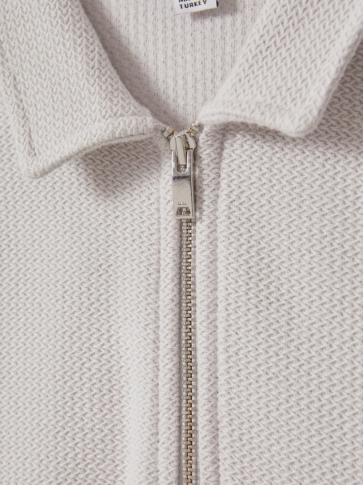 Reiss Silver Felix Senior Textured Cotton Half-Zip Polo Shirt - Image 4 of 4