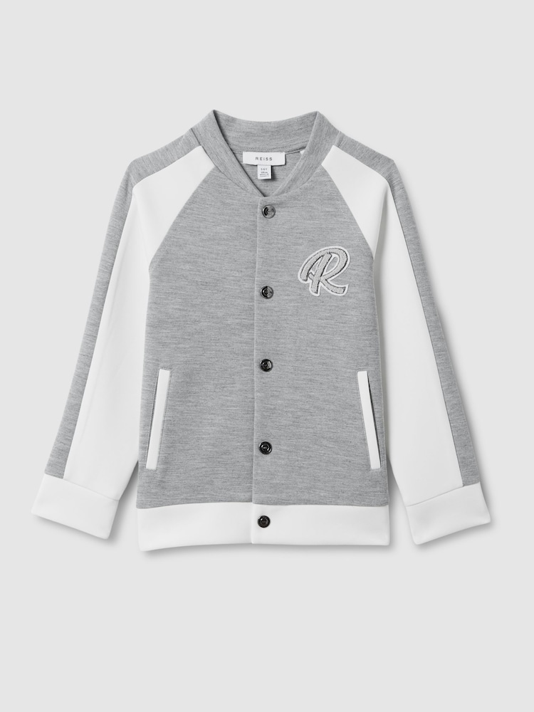 Reiss Soft Grey/White Pelham 9-13 yrs Jersey Varsity Jacket - Image 2 of 6 Reiss Soft Grey/White Pelham 9-13 yrs Jersey Varsity Jacket - Image 2 of 6