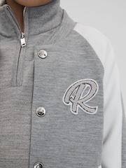 Reiss Soft Grey/White Pelham 9-13 yrs Jersey Varsity Jacket - Image 4 of 6