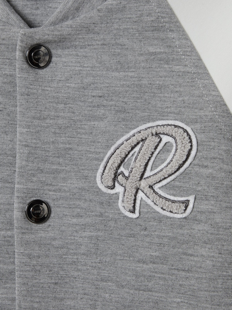 Reiss Soft Grey/White Pelham 9-13 yrs Jersey Varsity Jacket - Image 6 of 6 Reiss Soft Grey/White Pelham 9-13 yrs Jersey Varsity Jacket - Image 6 of 6