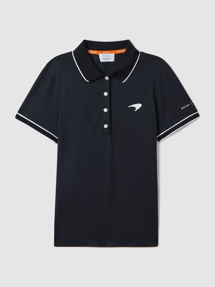 Reiss x McLaren F1 Team Navy Crypto McLaren F1 Mercerised Cotton Polo Shirt - Image 2 of 9