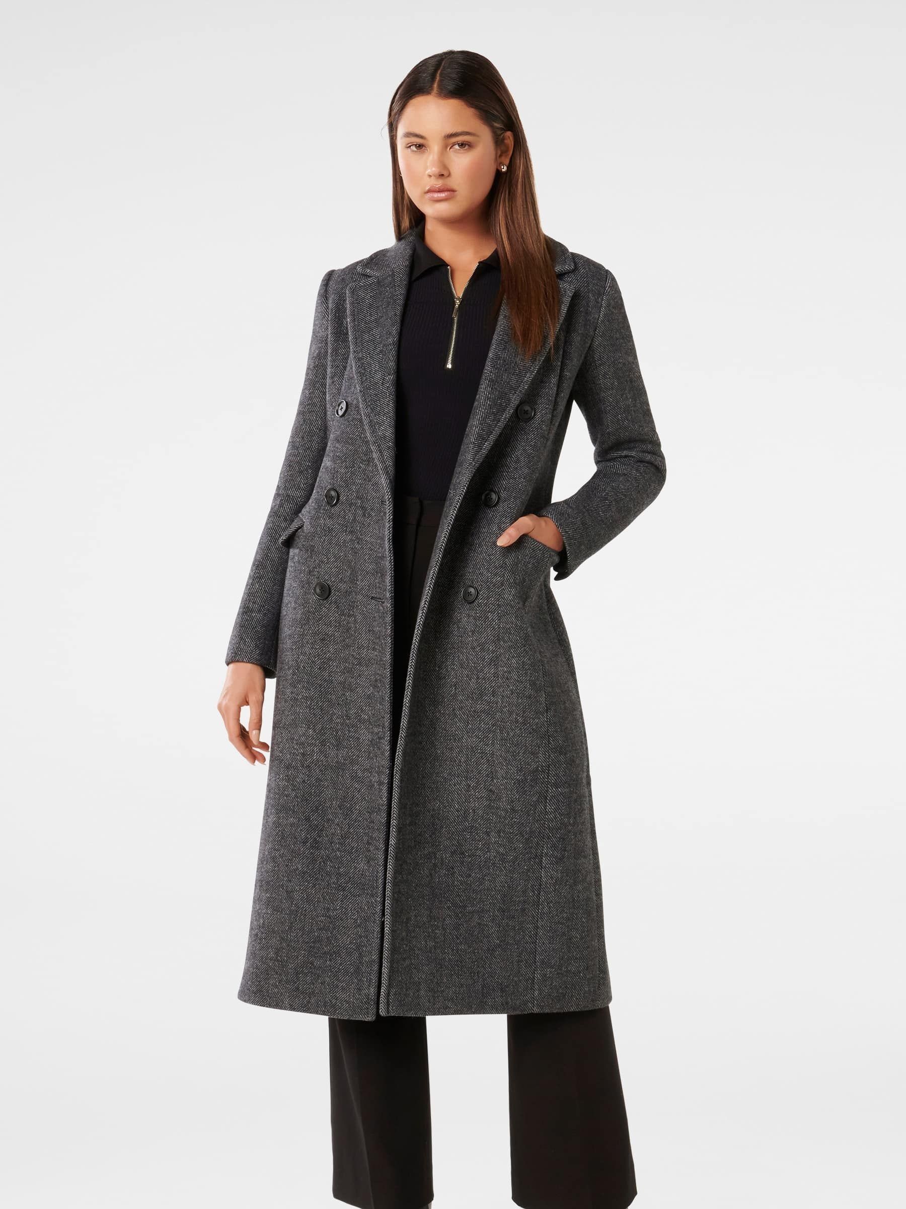 Buy Forever New Grey Sydney Double Breasted Button Coat from Next Luxembourg