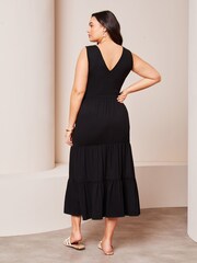 Lipsy Black Curve Jersey Belted V Neck Tiered Maxi Dress - Image 2 of 4