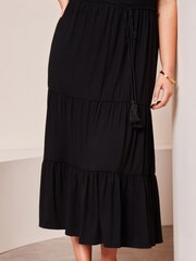 Lipsy Black Curve Jersey Belted V Neck Tiered Maxi Dress - Image 4 of 4