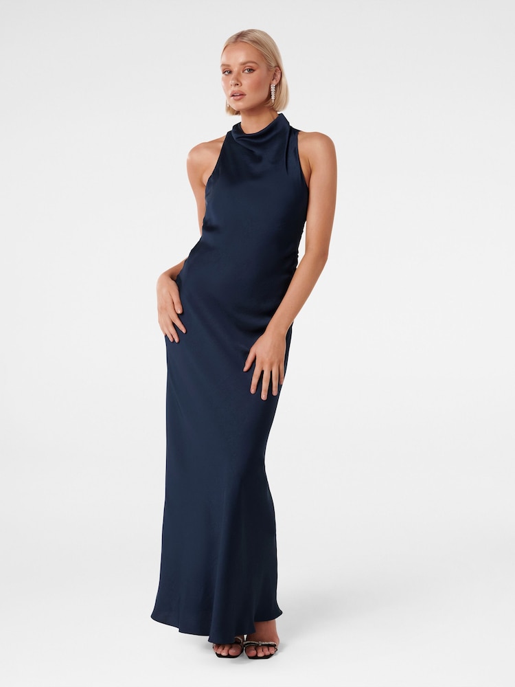 Forever New Blue Michelle Open Back Satin Maxi Dress - Image 1 of 4