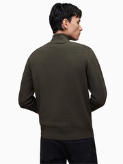 AllSaints Green Kilburn Zip Funnel Neck Sweater - Image 2 of 9