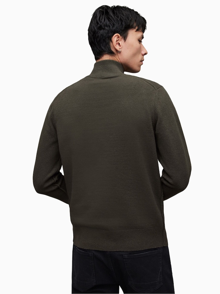 AllSaints Green Kilburn Zip Funnel Neck Sweater - Image 2 of 9