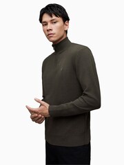 AllSaints Green Kilburn Zip Funnel Neck Sweater - Image 5 of 9