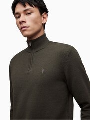 AllSaints Green Kilburn Zip Funnel Neck Sweater - Image 6 of 9