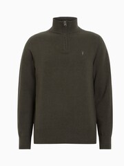 AllSaints Green Kilburn Zip Funnel Neck Sweater - Image 9 of 9