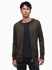 AllSaints Grey Mode Merino Zip Up Hoodie - Image 1 of 7