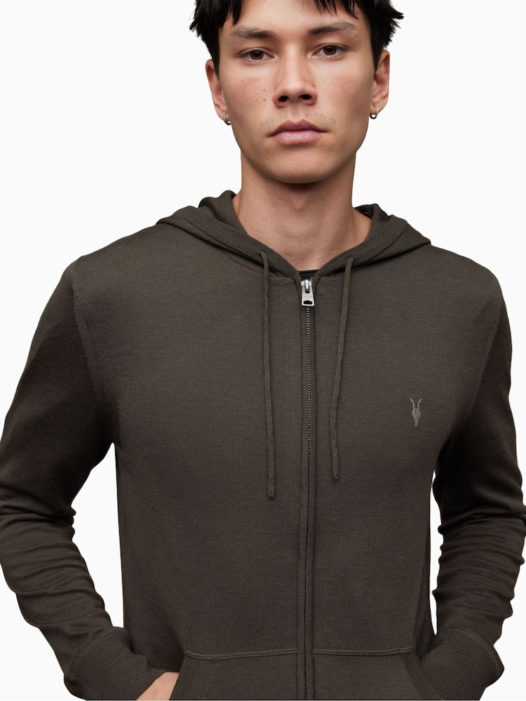 AllSaints Grey Mode Merino Zip Up Hoodie - Image 2 of 7