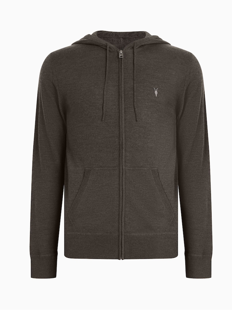 AllSaints Grey Mode Merino Zip Up Hoodie - Image 7 of 7