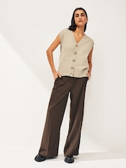 Oatmeal Button Front Knitted Tank Top - Image 1 of 4