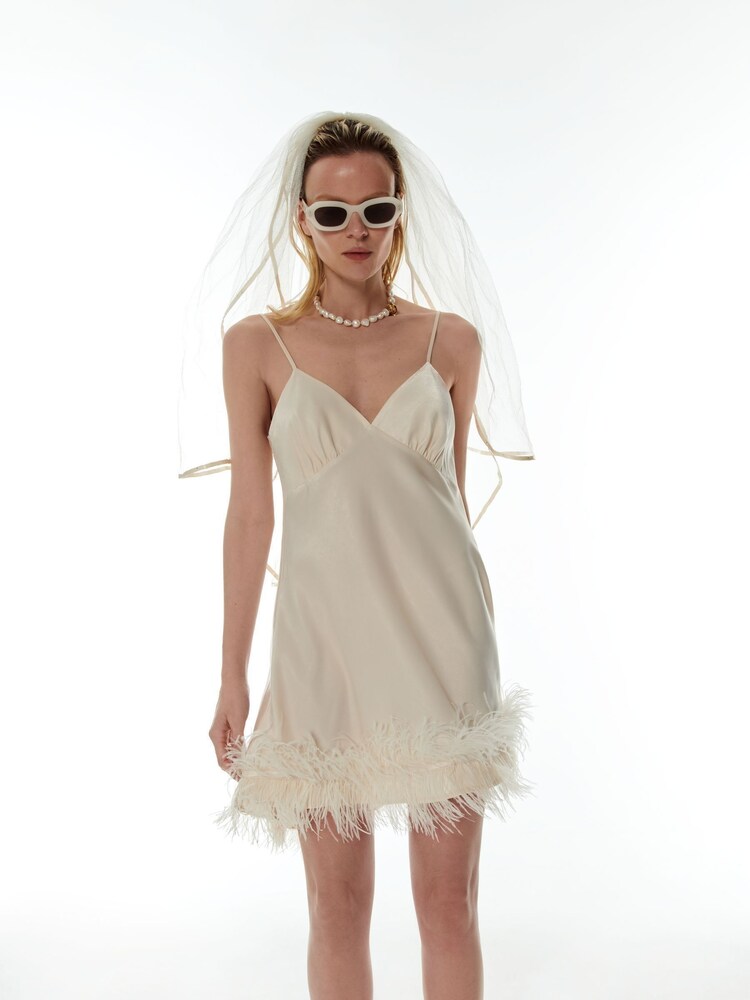 Love Stories Cream Honey Feather Silk Nightie - Image 1 of 5