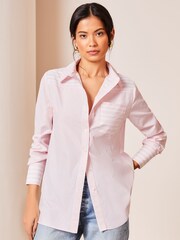 Lipsy Pink Stripe Collared Button Through Shirt - Image 1 of 4