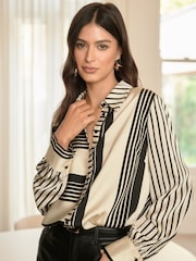Lipsy Ivory White Printed Satin Button Through Shirt - Image 1 of 4
