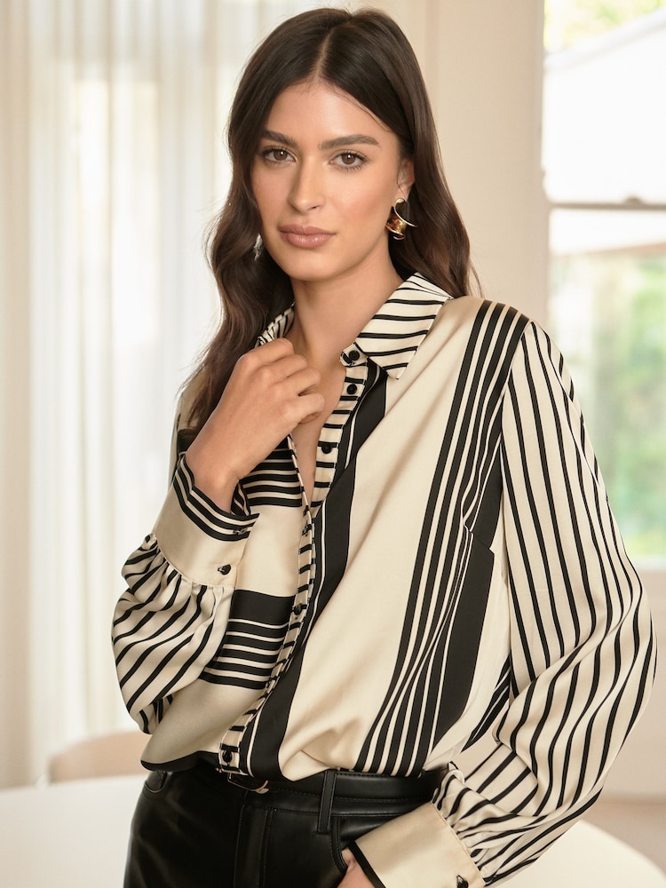 Lipsy Ivory White Printed Satin Button Through Shirt - Image 1 of 4