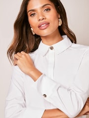 Lipsy White Collared Long Sleeves Longline  Button Through Poplin Shirt - Image 4 of 4