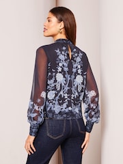 Lipsy Blue High Neck Long Sleeve Blouse - Image 2 of 4