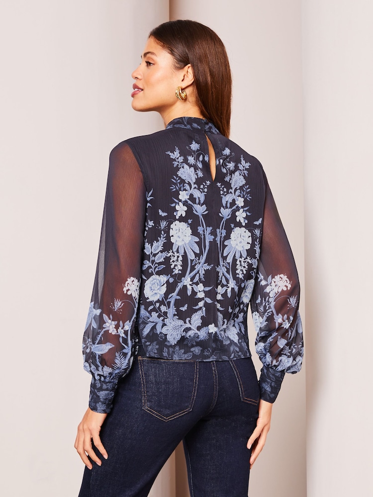 Lipsy Blue High Neck Long Sleeve Blouse - Image 2 of 4