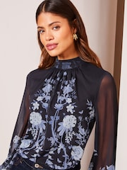 Lipsy Blue High Neck Long Sleeve Blouse - Image 4 of 4